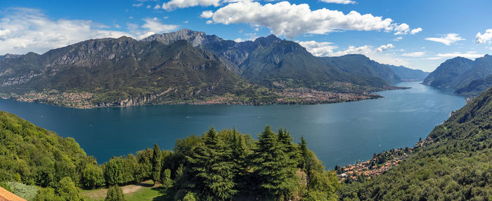 Panoramic view of lake and mountains against sky