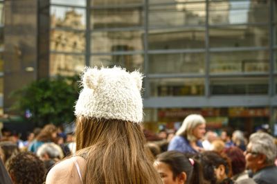 Rear view of people outdoors