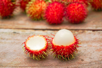 Close-up of strawberry on table