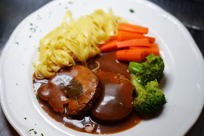 Close-up of meal served in plate