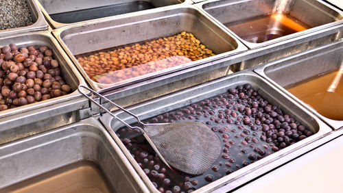 High angle view of fruits for sale at market stall
