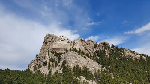 Low angle view of rocks against sky, mount rushmore