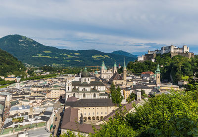 High angle view of buildings in city