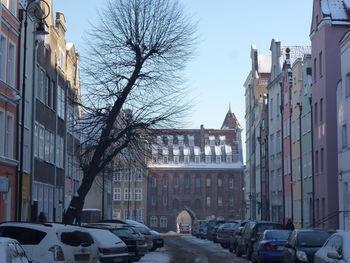 Cars on road amidst buildings in city