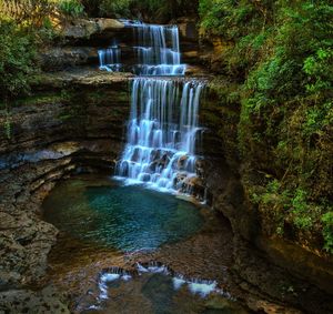 Scenic view of waterfall in forest