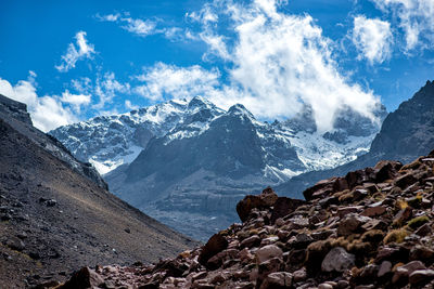 Scenic view of snowcapped mountains against sky