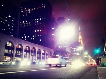 View of city street at night