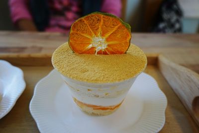 Close-up of dessert on table