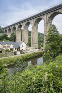 Portrait view of the viaduct at dinan, brittany, france, crossing the river rance