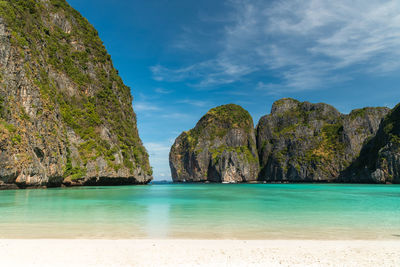 Maya bay at phi phi islands is a popular tour destination from krabi and phuket, thailand. 