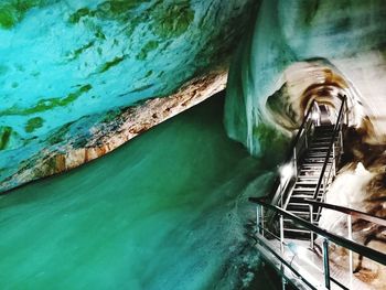 High angle view of cave in sea