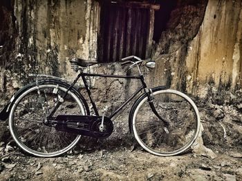 Bicycle parked in abandoned building