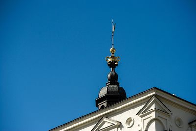 Low angle view of building against clear blue sky