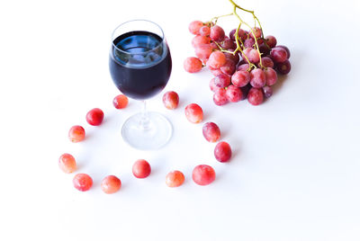 High angle view of strawberries in glass on table