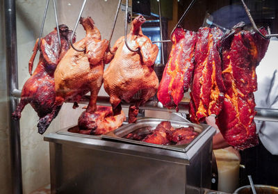 Close-up of meat on barbecue grill