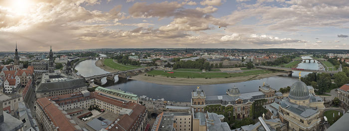 High angle view of river amidst buildings in city