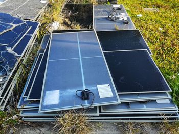 High angle view of solar panels