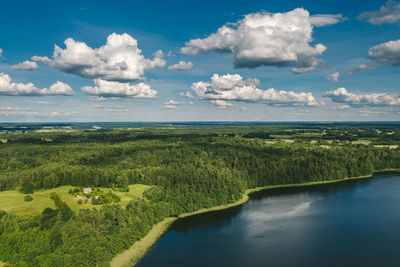 Scenic view of river against cloudy sky