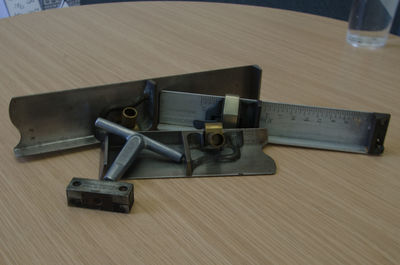 Close-up of work tools on table