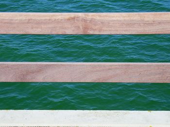 Full frame shot of weathred planks against sea