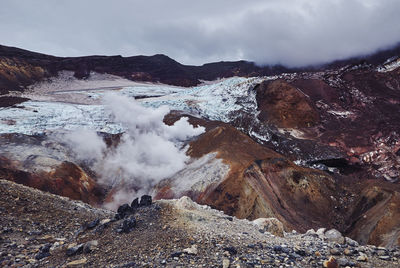 Scenic view of snowcapped mountains against sky