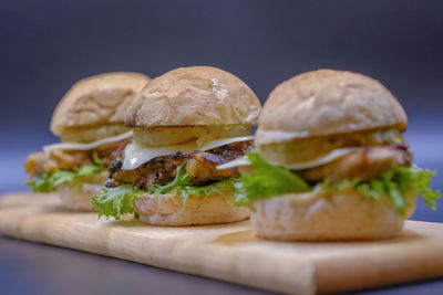 Close-up of burger on table