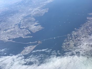 Aerial view of sea against sky during winter