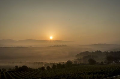 Scenic view of field against sky during sunset