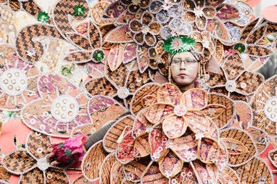 Portrait of girl with multi colored background