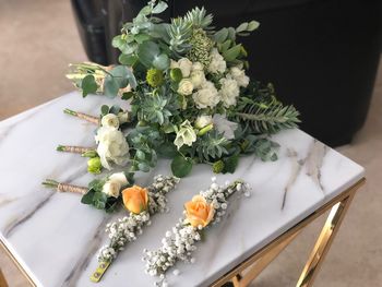 High angle view of flowering plant on table