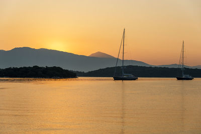 Yacht on sea water surface.