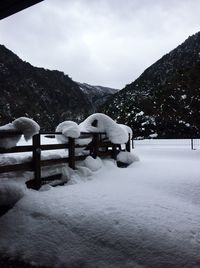 Snow covered landscape against sky