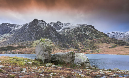 Scenic view of snowcapped mountains against sky