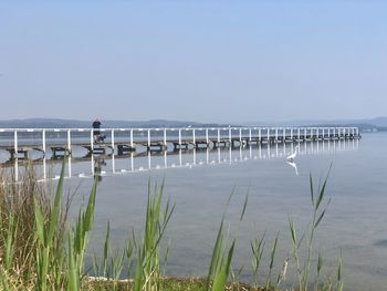 Scenic view of lake against clear sky