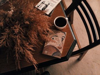 High angle view of coffee on table