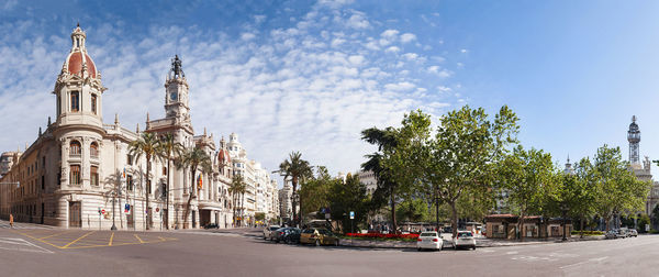 Panoramic view of street and buildings in city