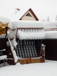 Snow covered house against building