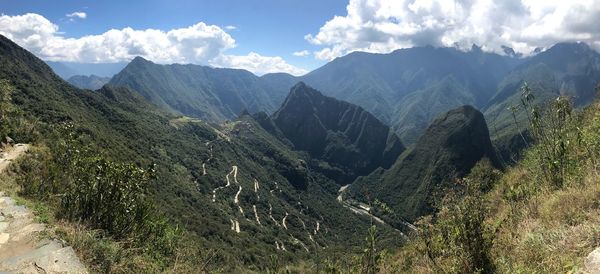 Panoramic view of mountains against sky