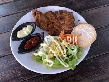 High angle view of meal served in plate