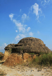 Scenic view of rocks on field against sky