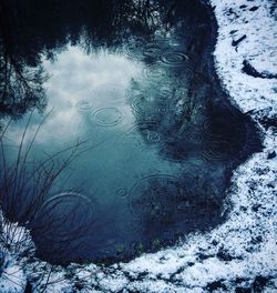 High angle view of frozen lake