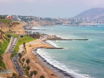 High angle view of beach against sky