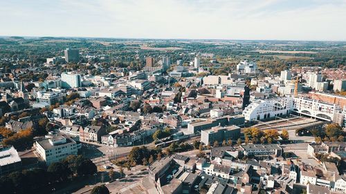 High angle shot of townscape against sky