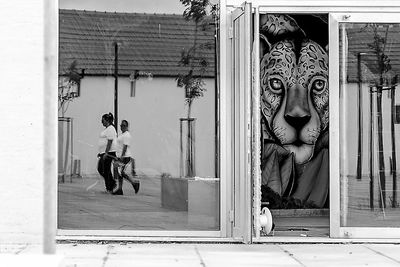 Statue against wall