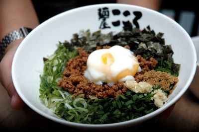 Close-up of meal served on table