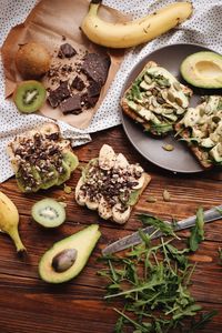 High angle view of chopped vegetables on cutting board