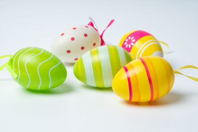 Close-up of multi colored candies on table