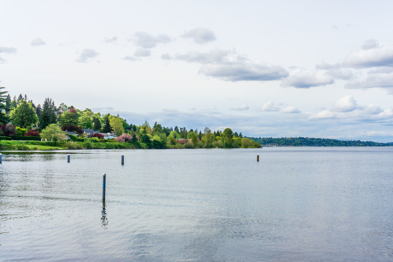 SCENIC VIEW OF LAKE AGAINST CLOUDY SKY