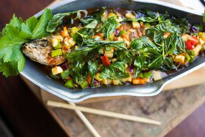 High angle view of meal in plate