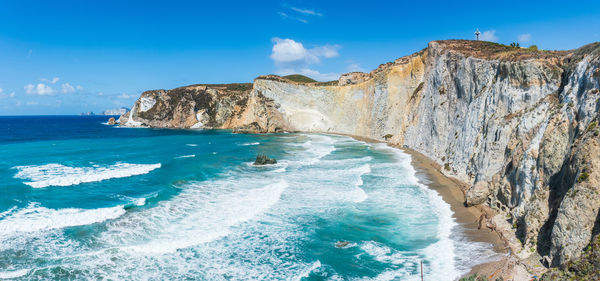 Panoramic view from the top of chiaia di luna beach in the ponza island lazio italy. beach is closed